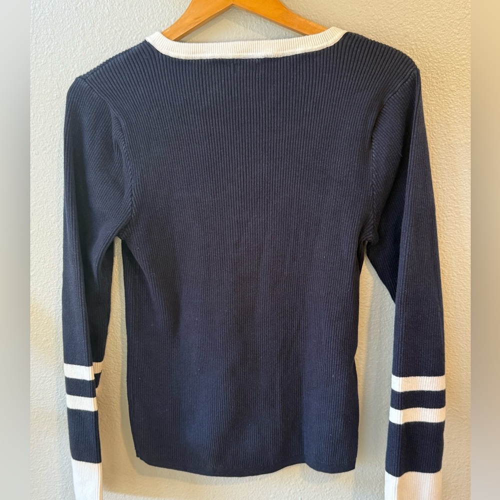 Faherty Women's Navy and White Sweater Size Large Beach Coastal Nautical - Picture 7 of 9